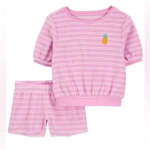 KIDS PINK STRIPED PINEAPPLE EMBROIDERED TERRY CLOTH SET